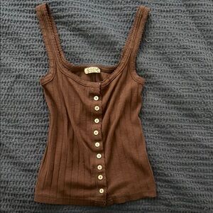 FREE PEOPLE BRAND NEW Brown Button-Down Ribbed Tank Top